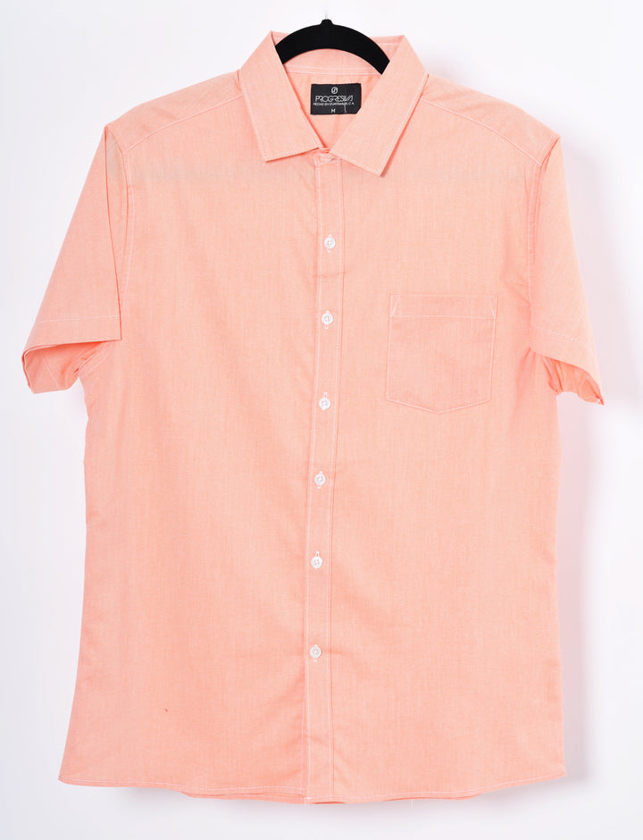 Camisa oxford manga corta cuello normal - naranja