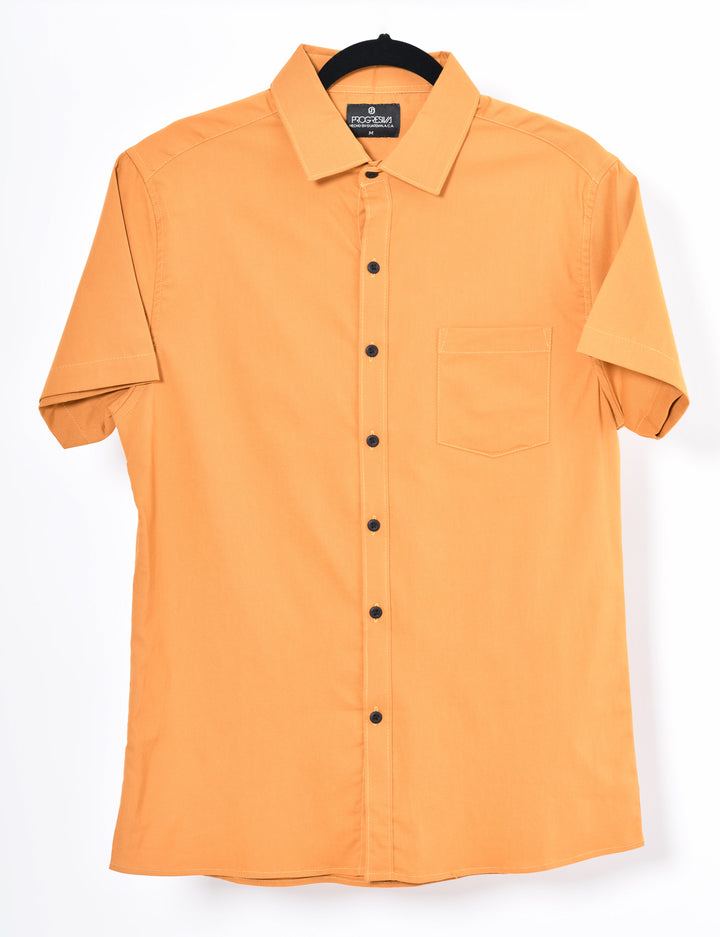 Camisa oxford manga corta cuello normal - mostaza