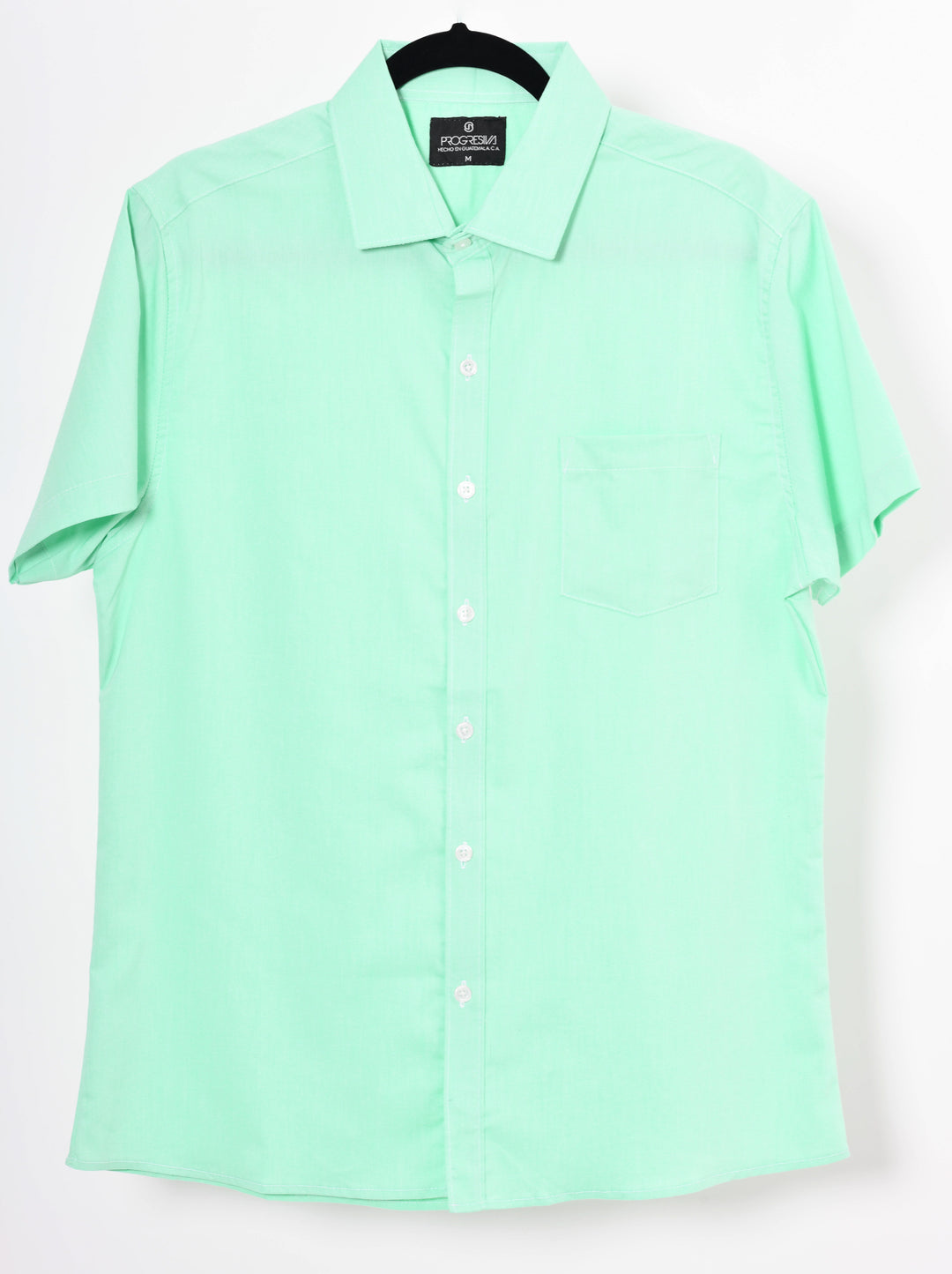 Camisa oxford manga corta cuello normal - verde