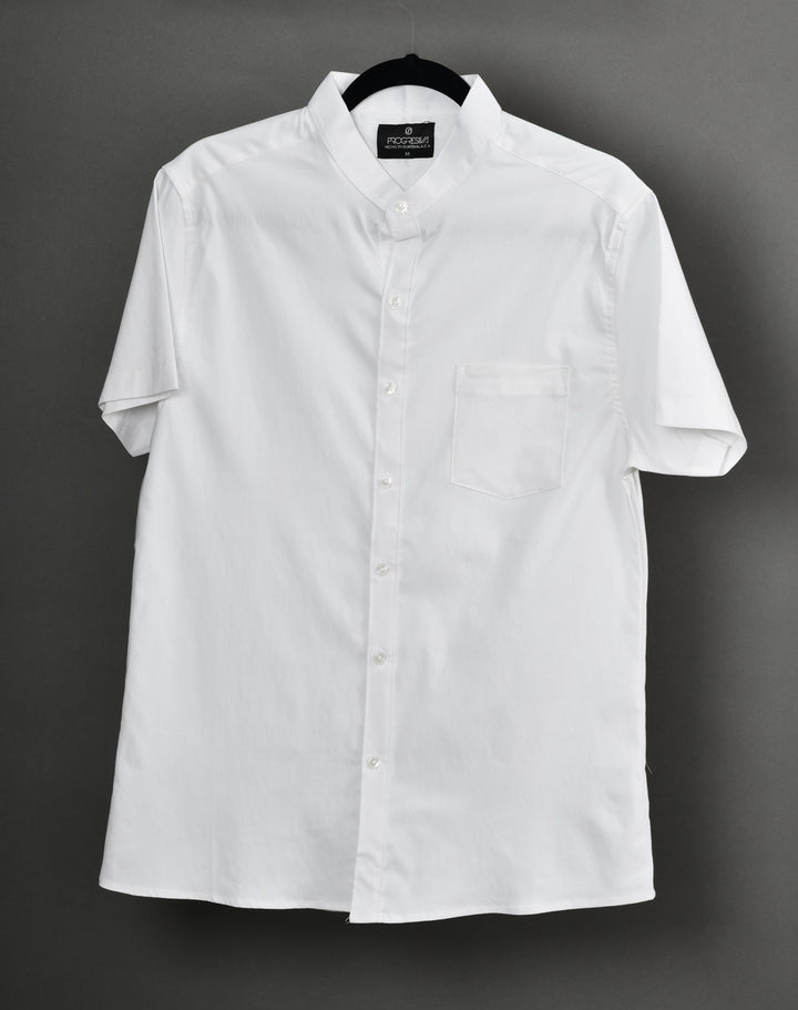 Camisa oxford manga corta cuello chino - blanco - STRETCH