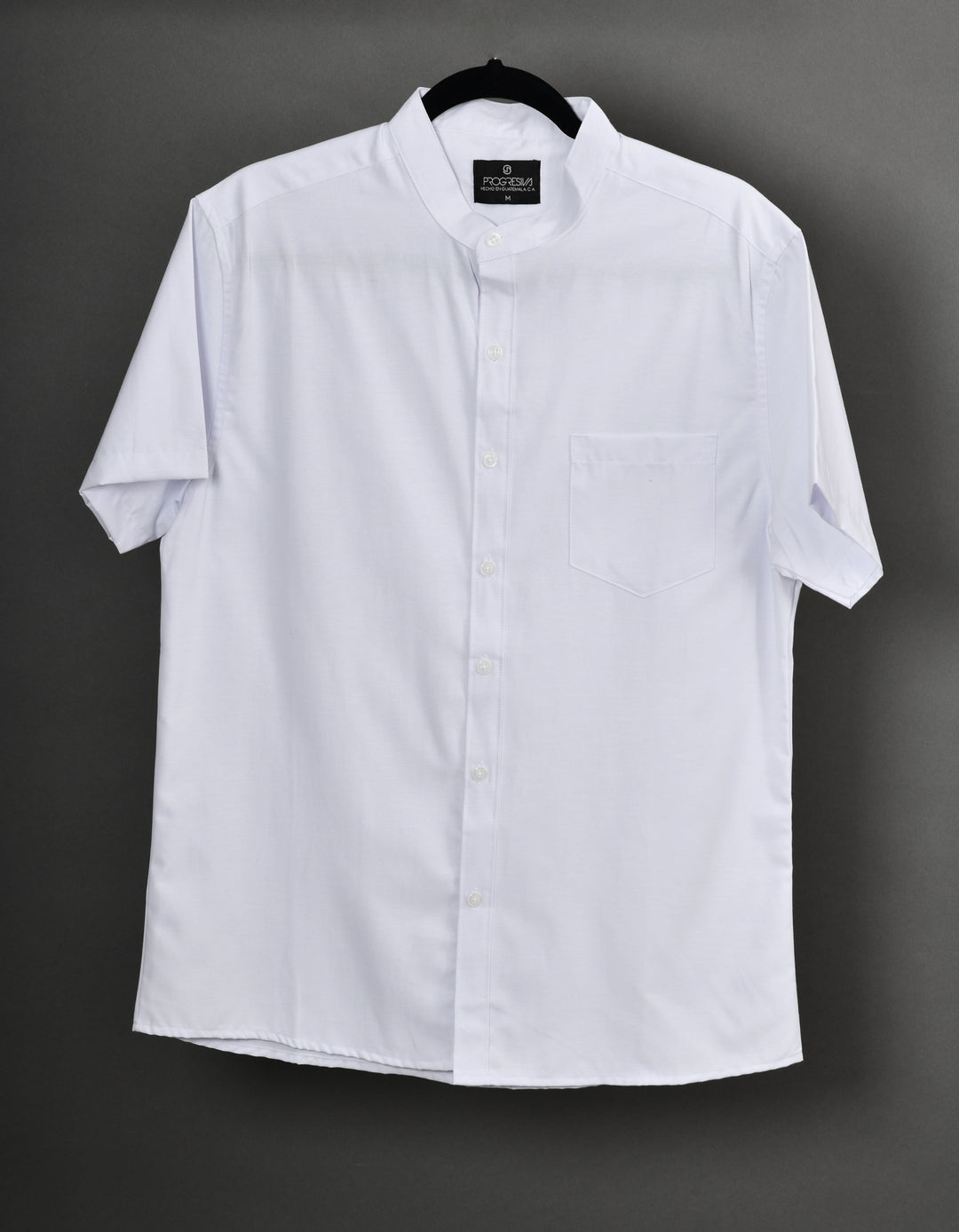 Camisa oxford manga corta cuello chino - blanco