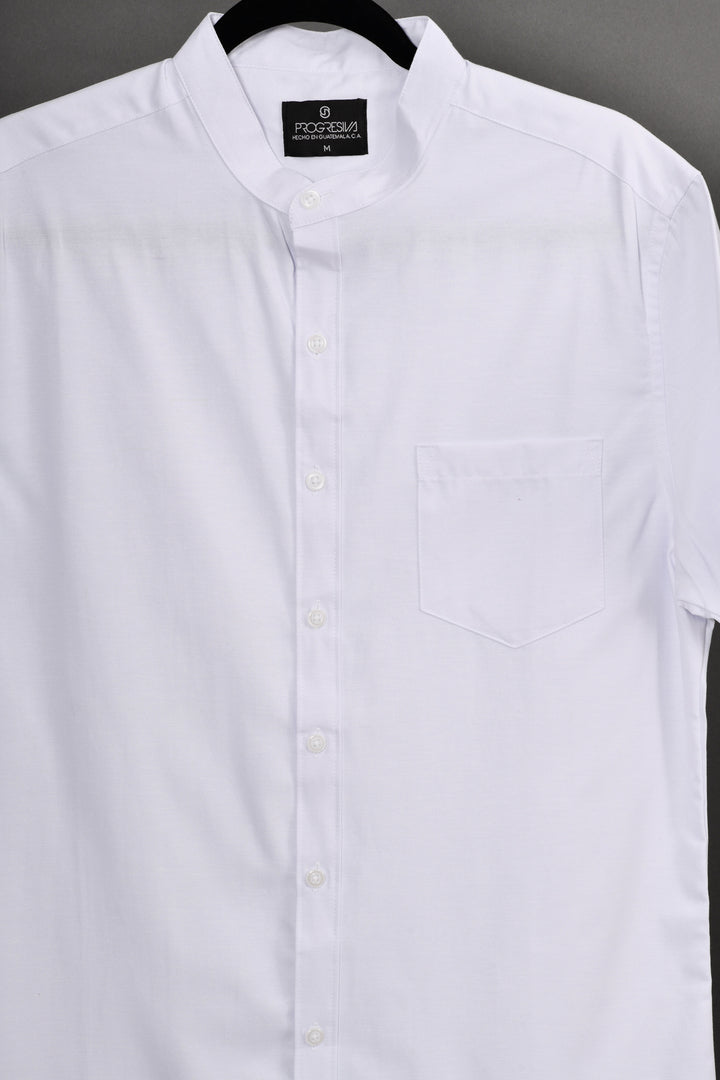 Camisa oxford manga corta cuello chino - blanco