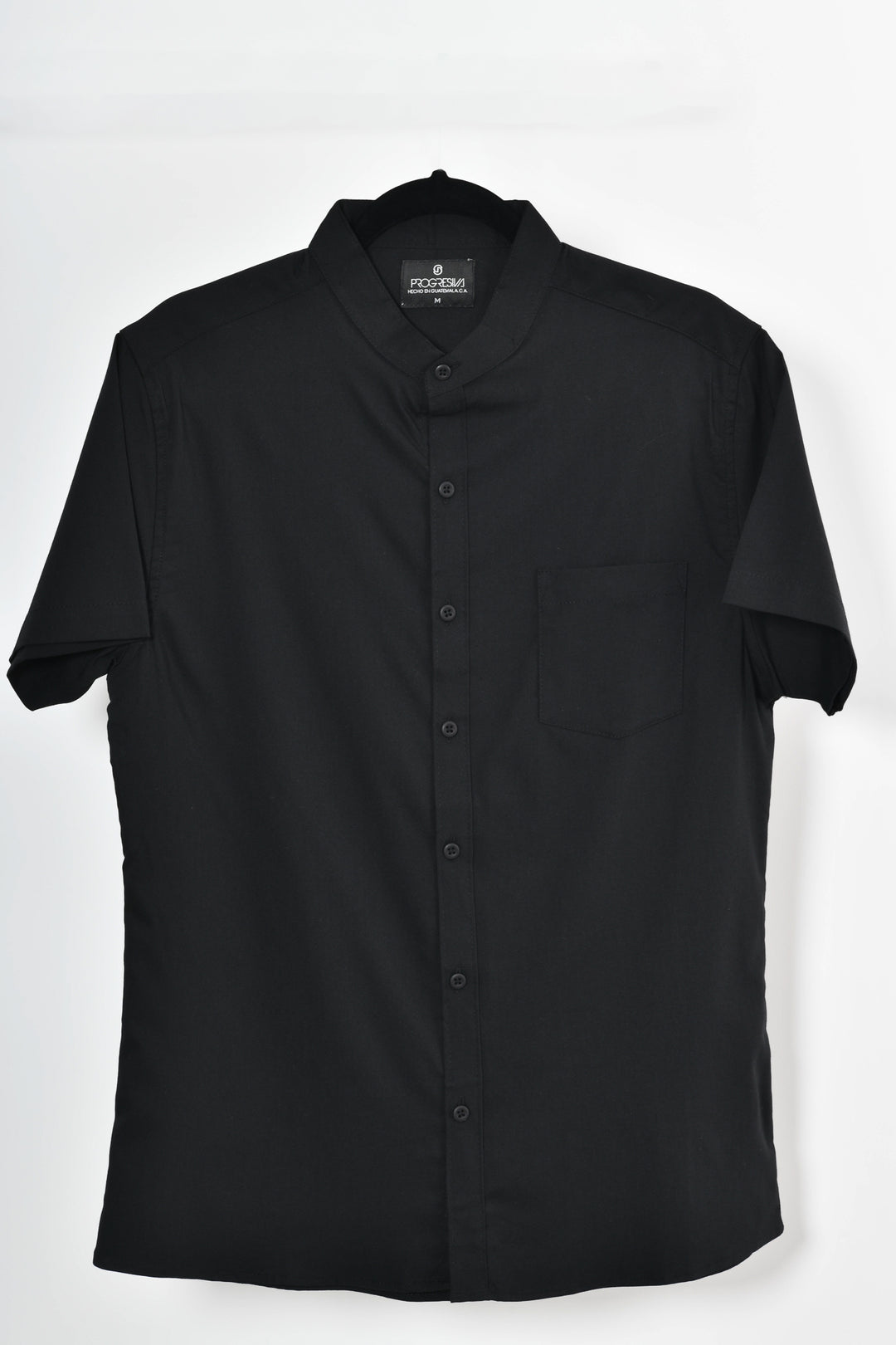 Camisa oxford manga corta cuello chino - negro