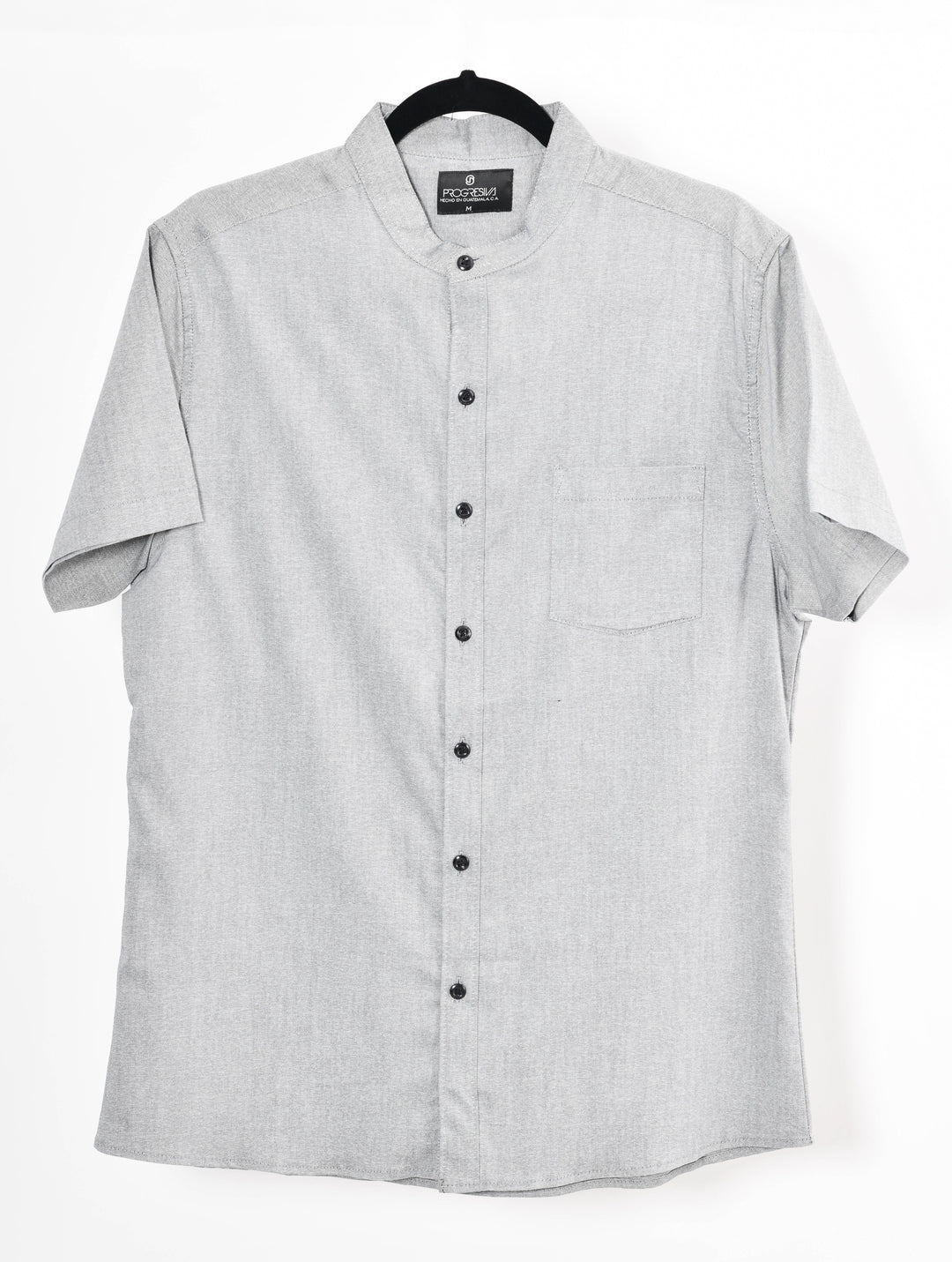 Camisa oxford manga corta cuello chino - gris