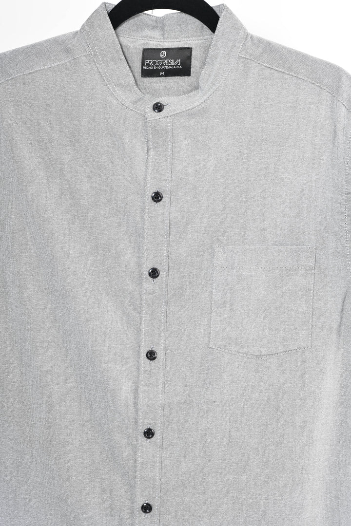 Camisa oxford manga corta cuello chino - gris