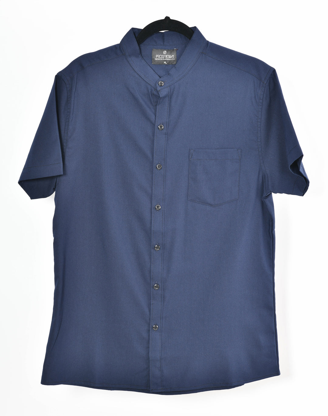 Camisa oxford manga corta cuello chino - azul marino