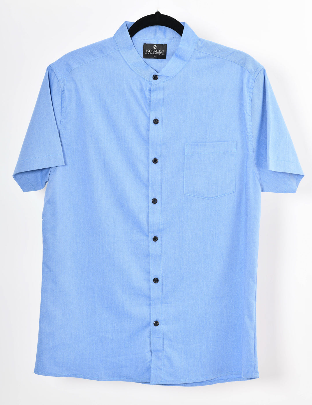 Camisa oxford manga corta cuello chino - azul