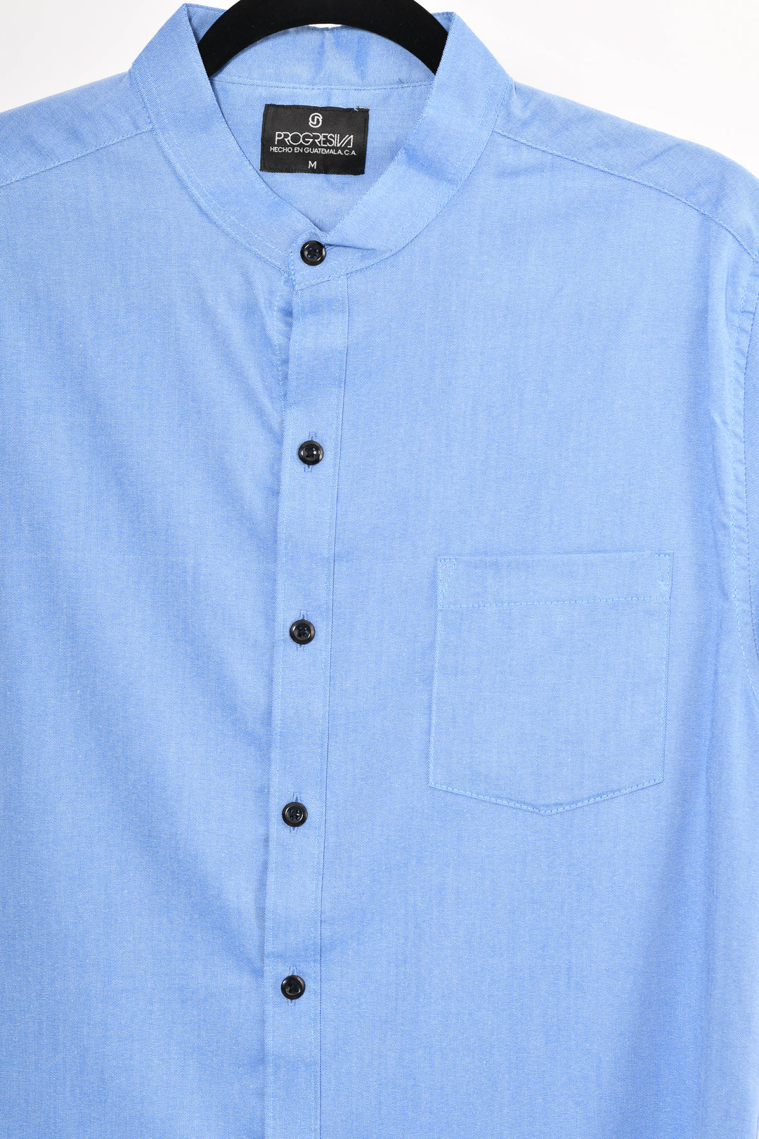 Camisa oxford manga corta cuello chino - azul