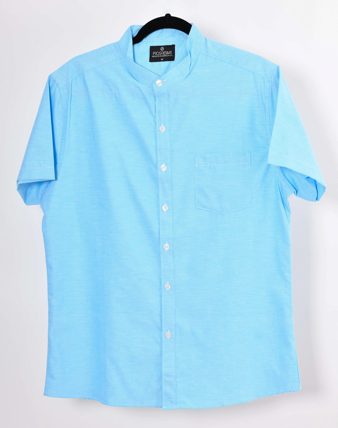 Camisa oxford manga corta cuello chino - cielo