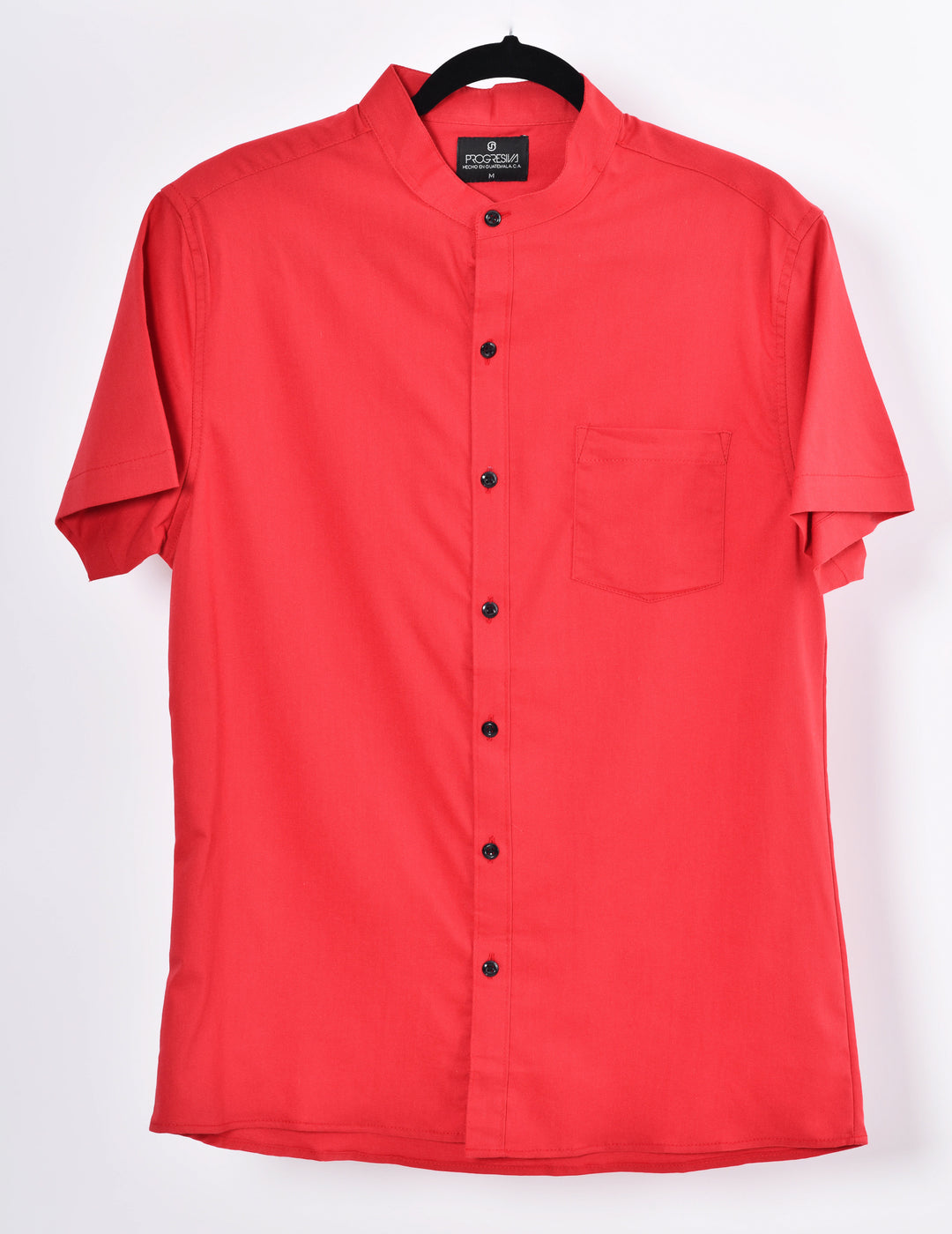 Camisa oxford manga corta cuello chino - rojo