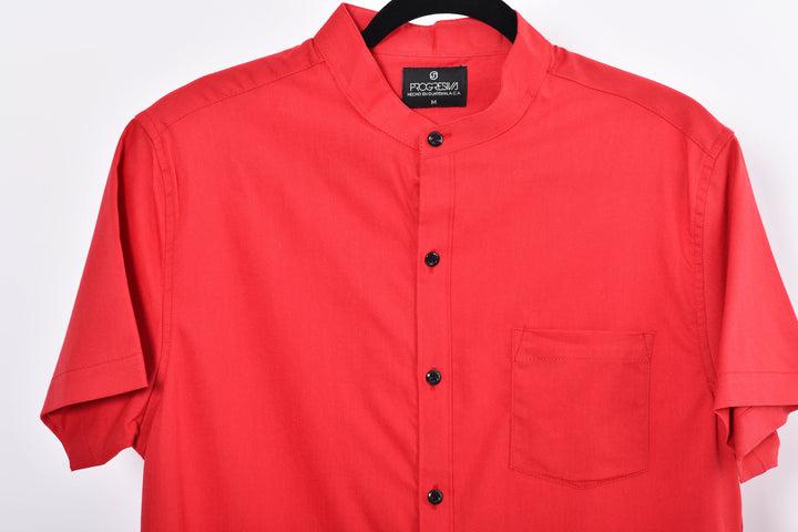 Camisa oxford manga corta cuello chino - rojo