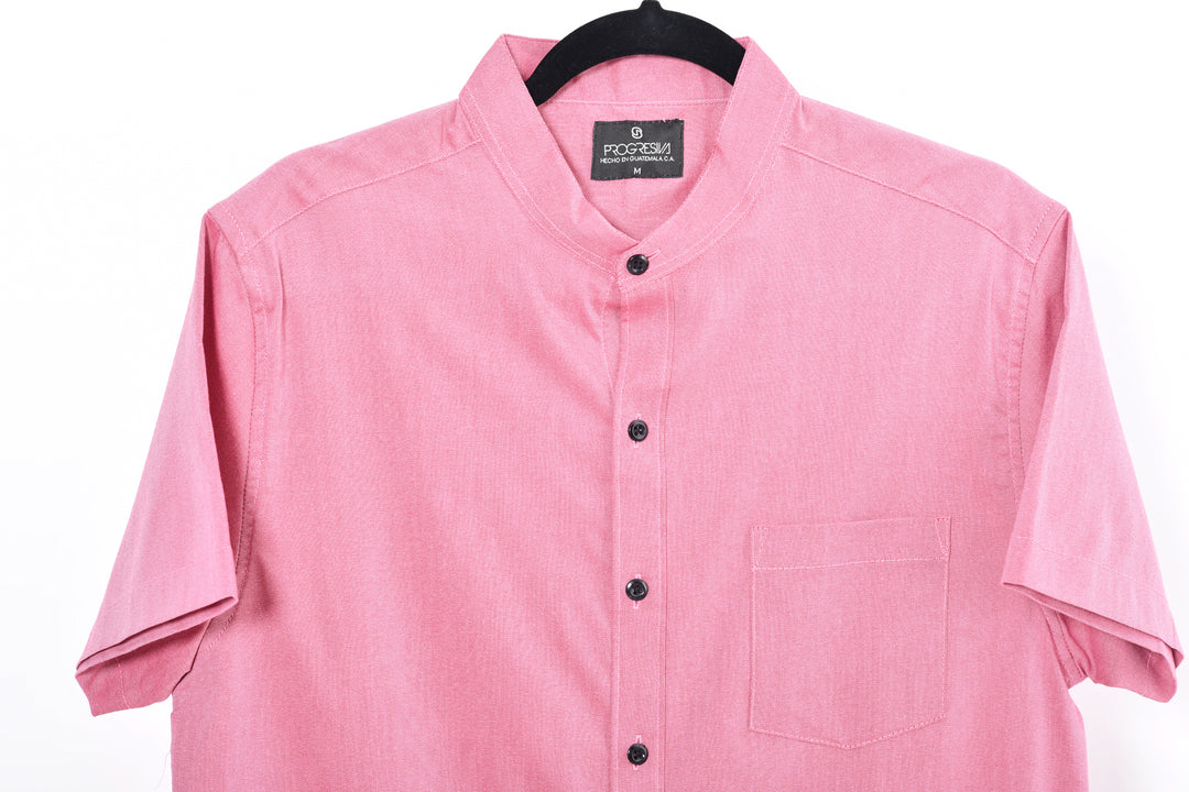 Camisa oxford manga corta cuello chino - palo rosa oscuro