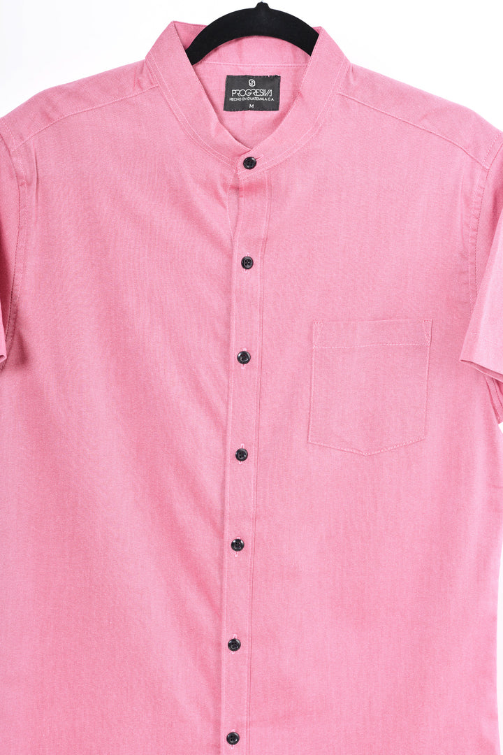 Camisa oxford manga corta cuello chino - palo rosa oscuro