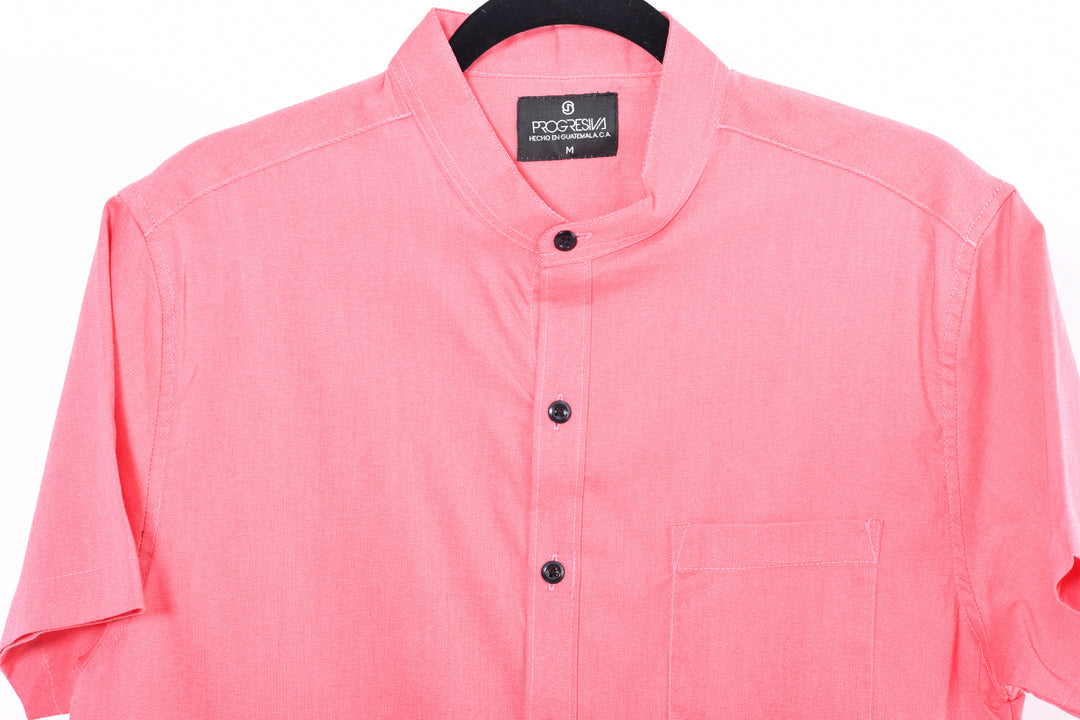 Camisa oxford manga corta cuello chino - palo rosa claro