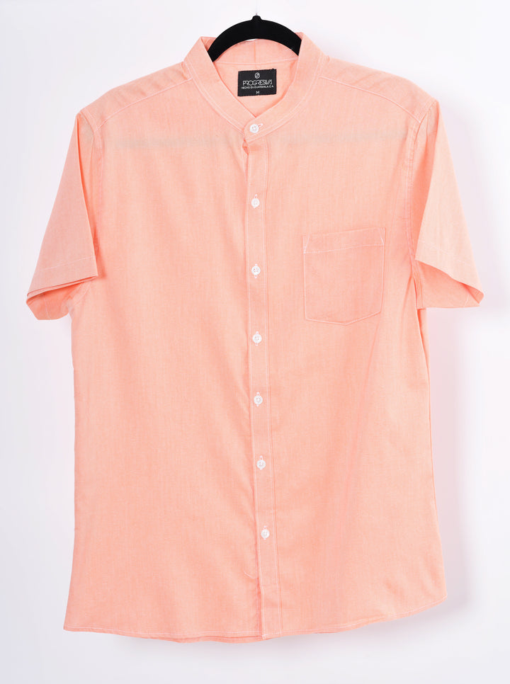 Camisa oxford manga corta cuello chino - naranja