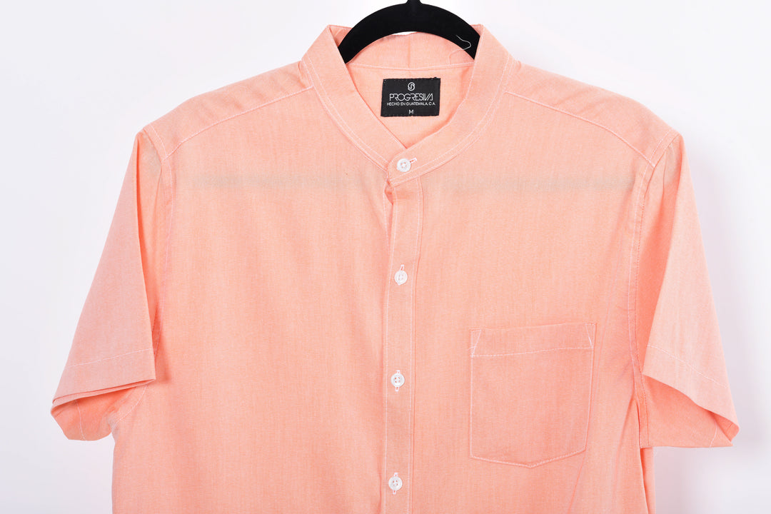 Camisa oxford manga corta cuello chino - naranja