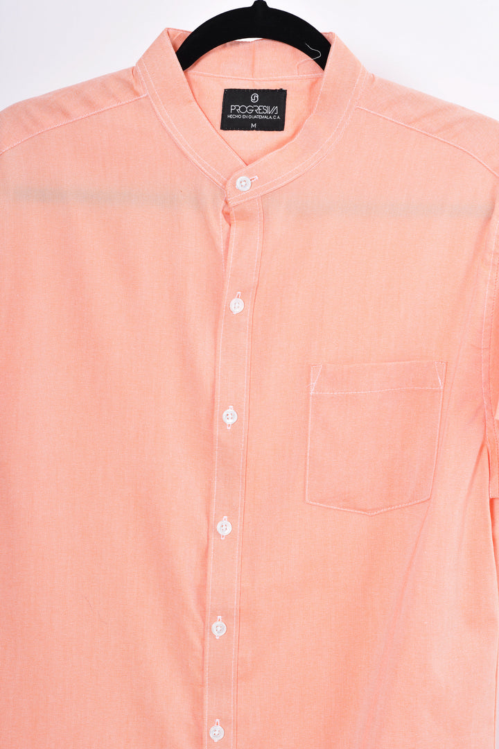 Camisa oxford manga corta cuello chino - naranja