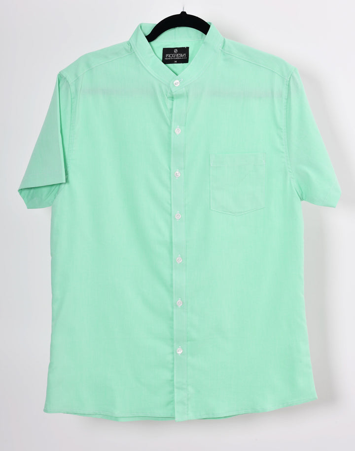 Camisa oxford manga corta cuello chino - verde