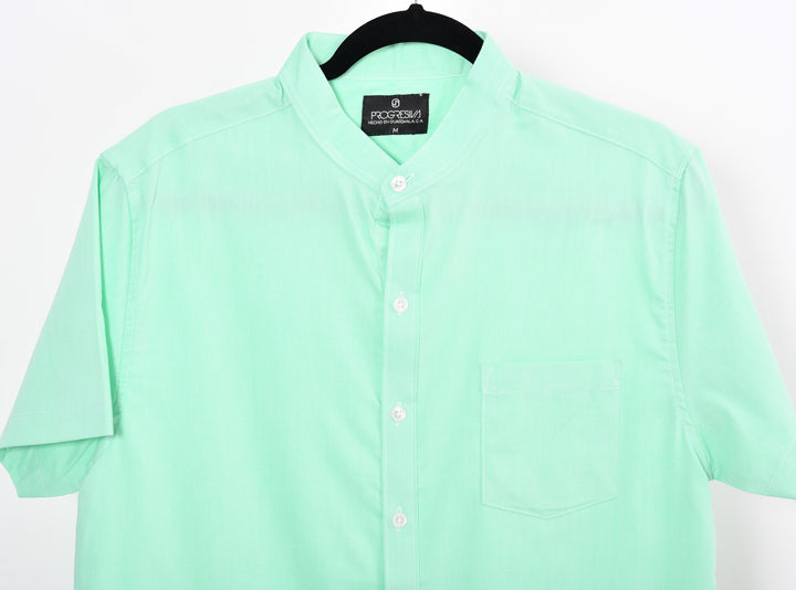 Camisa oxford manga corta cuello chino - verde