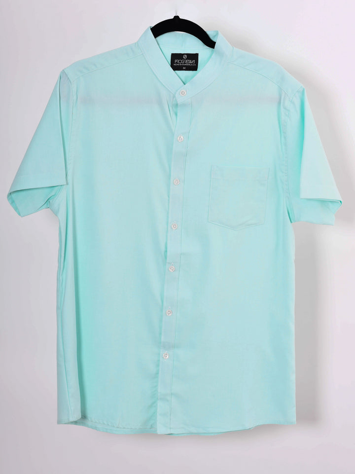 Camisa oxford manga corta cuello chino - verde menta