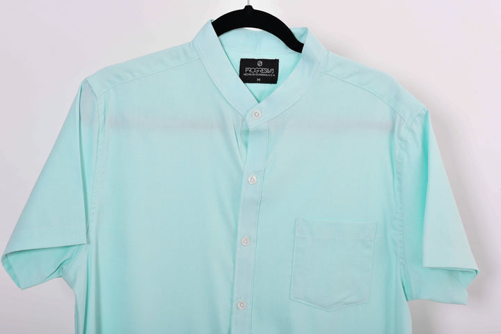 Camisa oxford manga corta cuello chino - verde menta