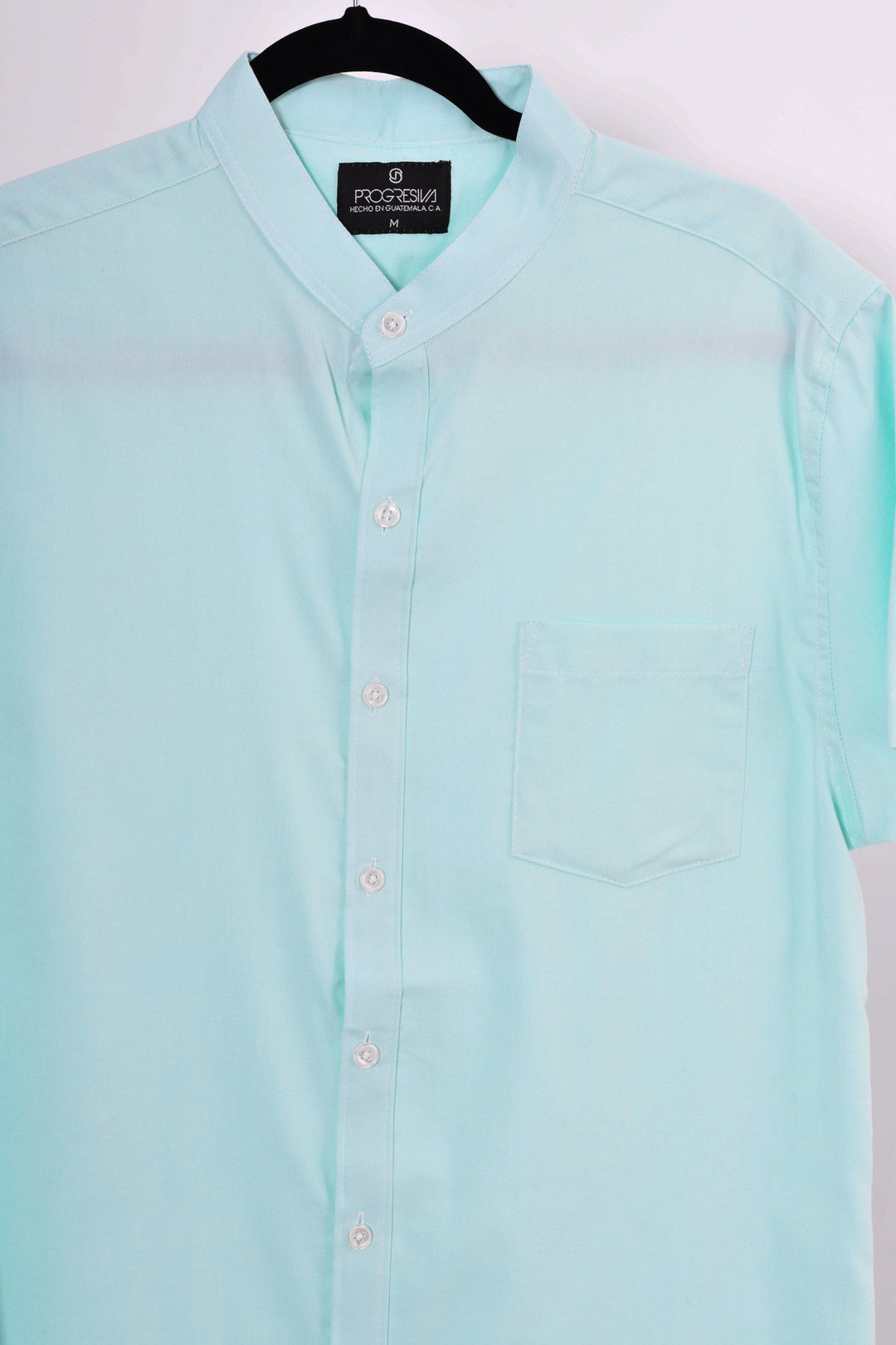 Camisa oxford manga corta cuello chino - verde menta