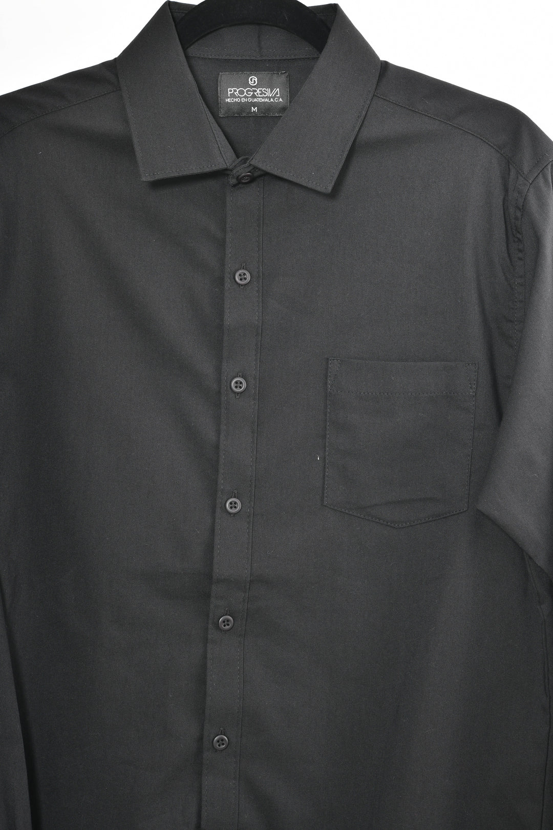 Camisa oxford manga larga cuello normal - negro