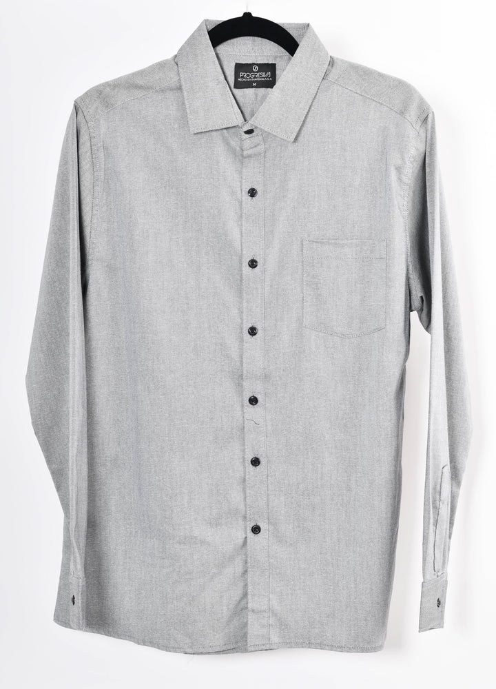 Camisa oxford manga larga cuello normal - gris