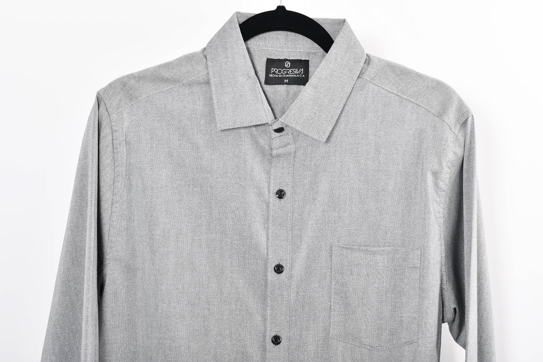 Camisa oxford manga larga cuello normal - gris