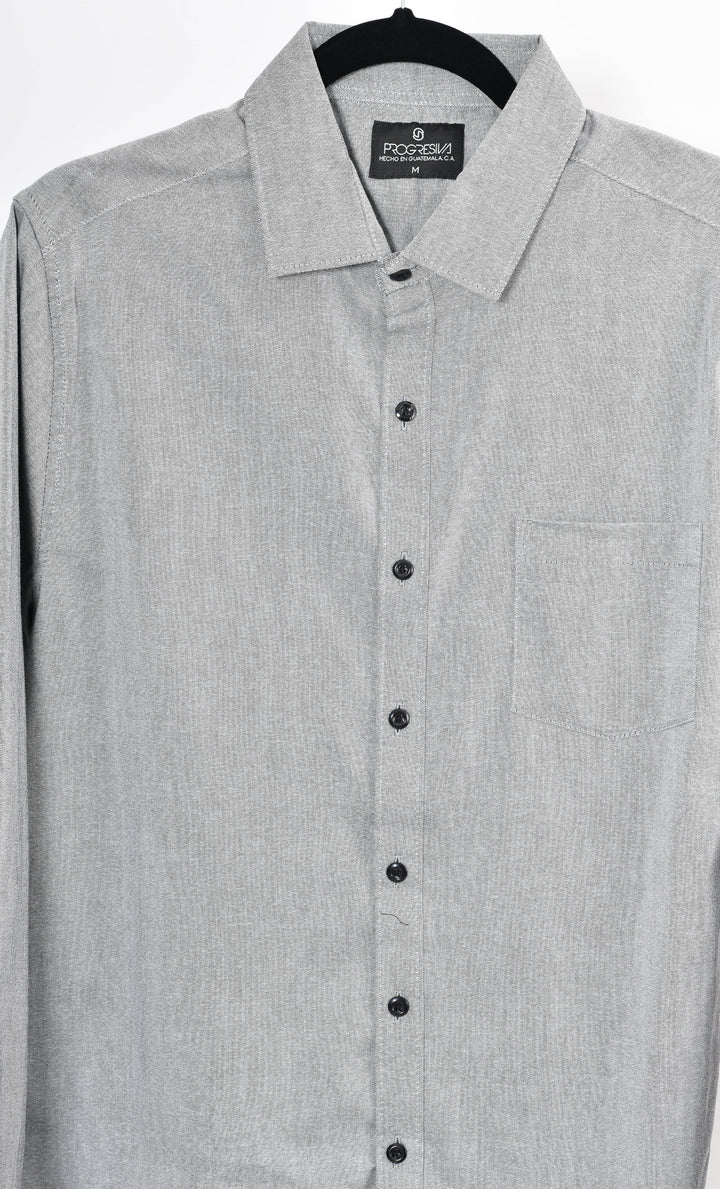 Camisa oxford manga larga cuello normal - gris