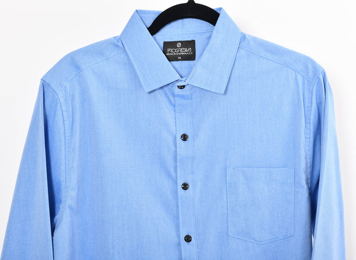 Camisa oxford manga larga cuello normal - azul