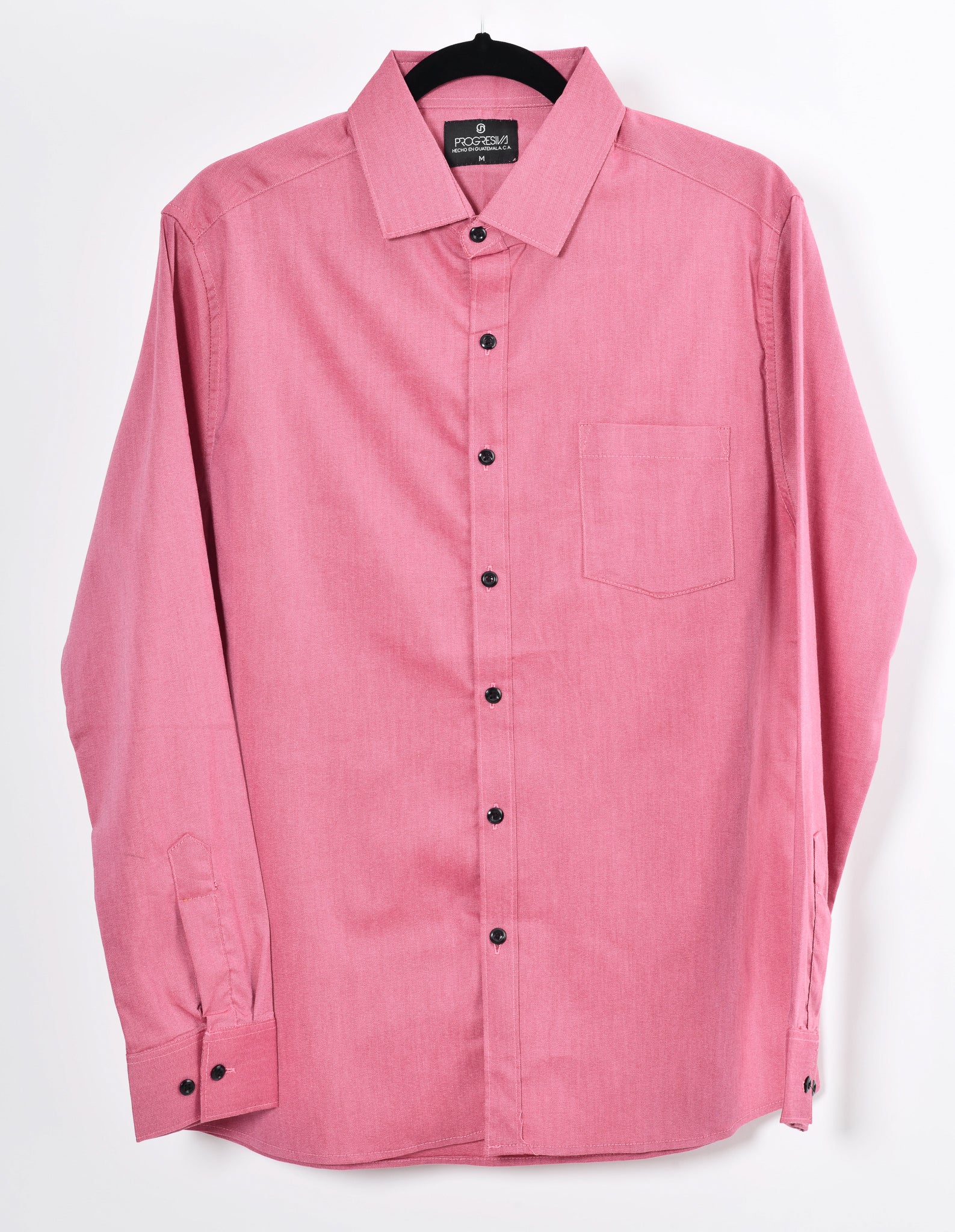 Camisa oxford manga larga cuello normal palo rosa oscuro