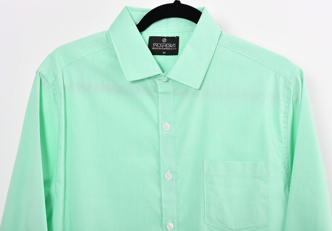 Camisa oxford manga larga cuello normal - verde