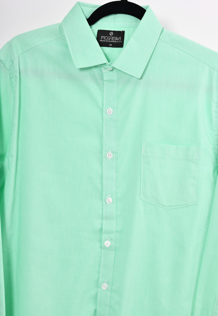 Camisa oxford manga larga cuello normal - verde