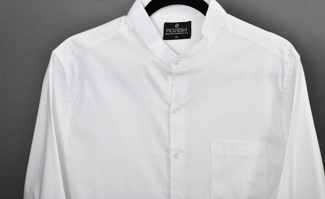 Camisa oxford manga larga cuello chino - blanco - STRETCH