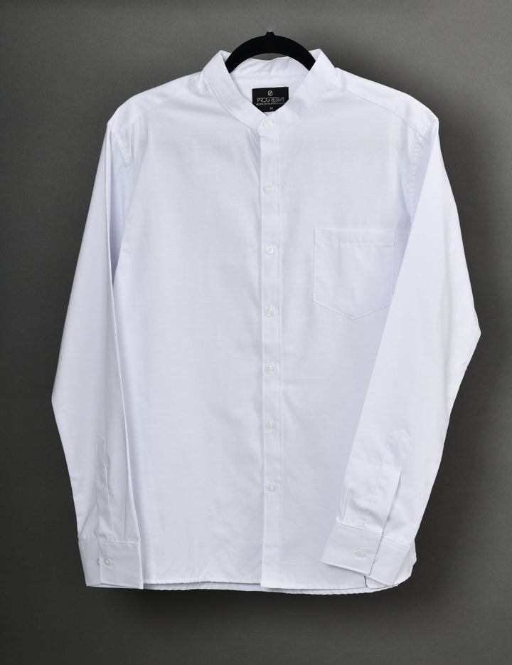 Camisa oxford manga larga cuello chino - blanco