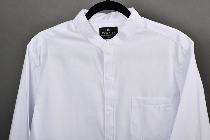 Camisa oxford manga larga cuello chino - blanco