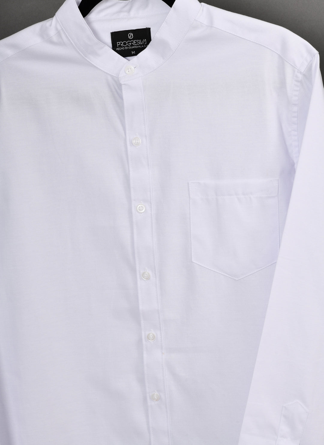Camisa oxford manga larga cuello chino - blanco