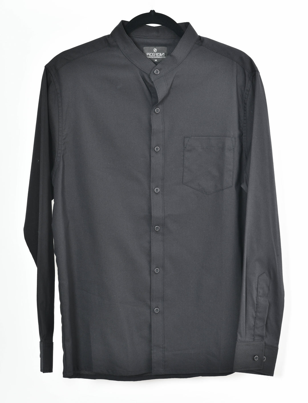 Camisa oxford manga larga cuello chino - negro