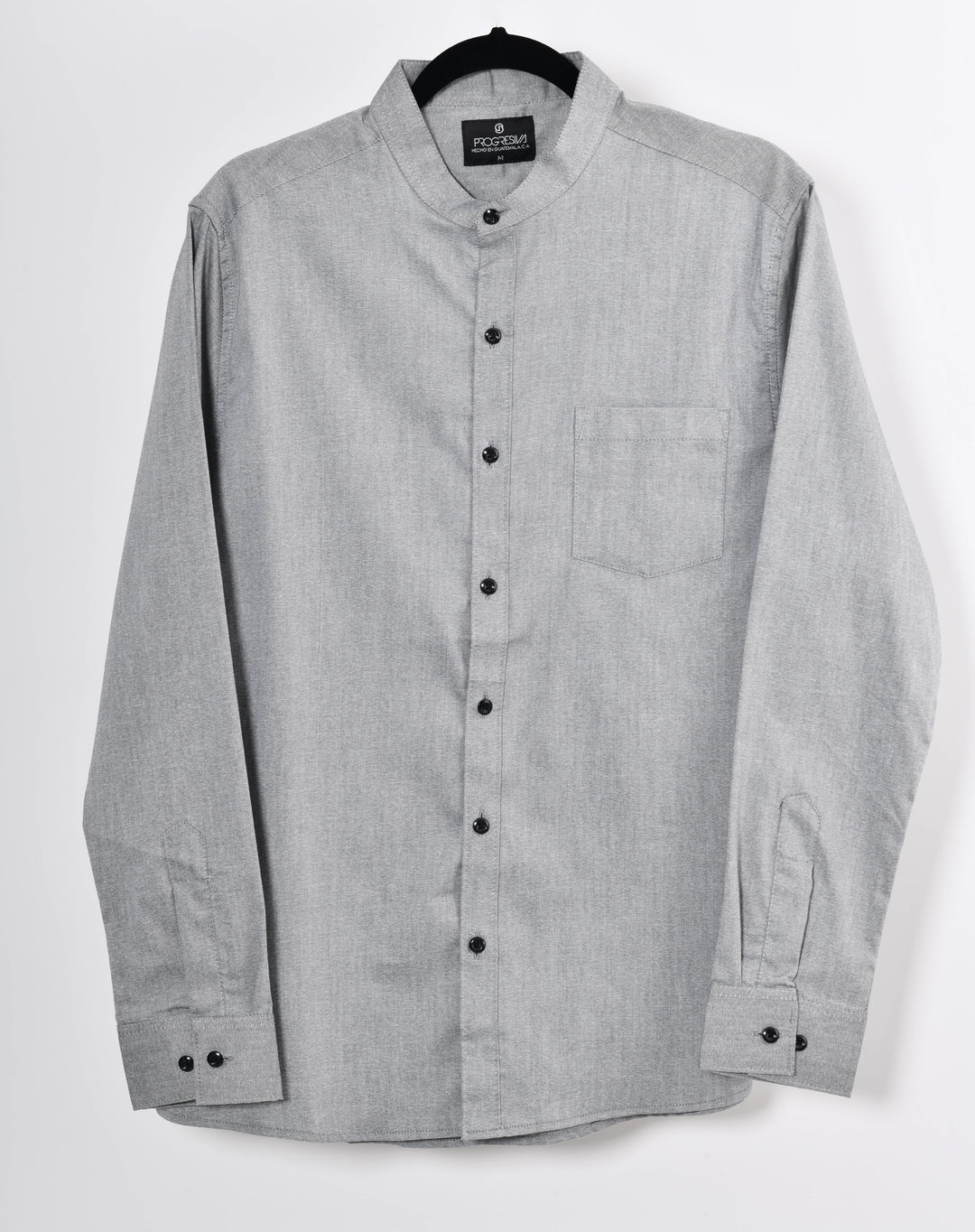 Camisa oxford manga larga cuello chino - gris