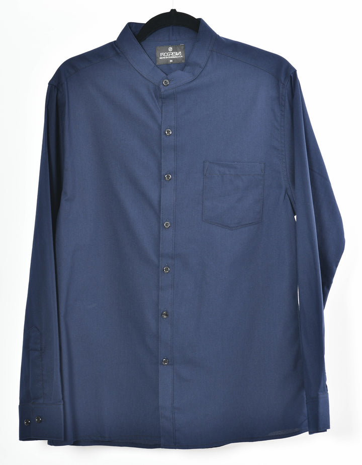 Camisa oxford manga larga cuello chino - azul marino