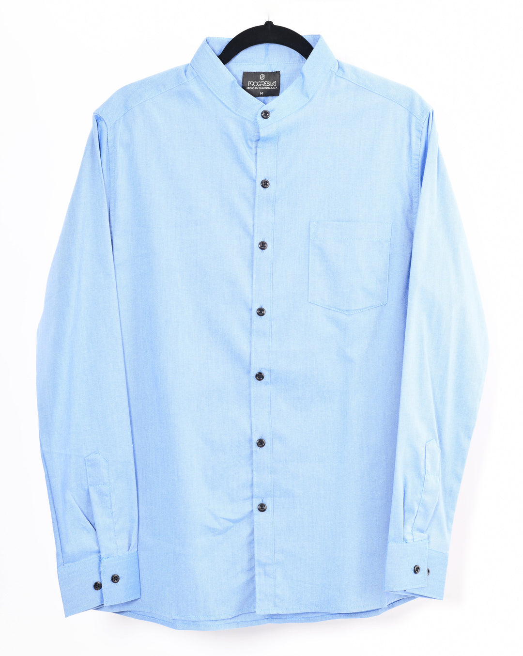 Camisa oxford manga larga cuello chino - azul