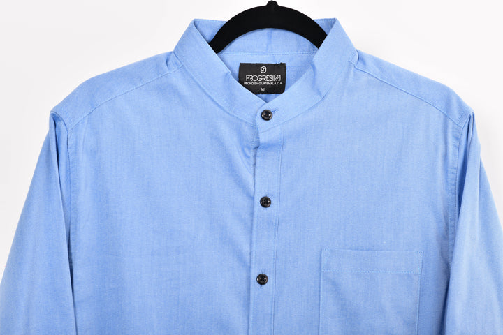 Camisa oxford manga larga cuello chino - azul