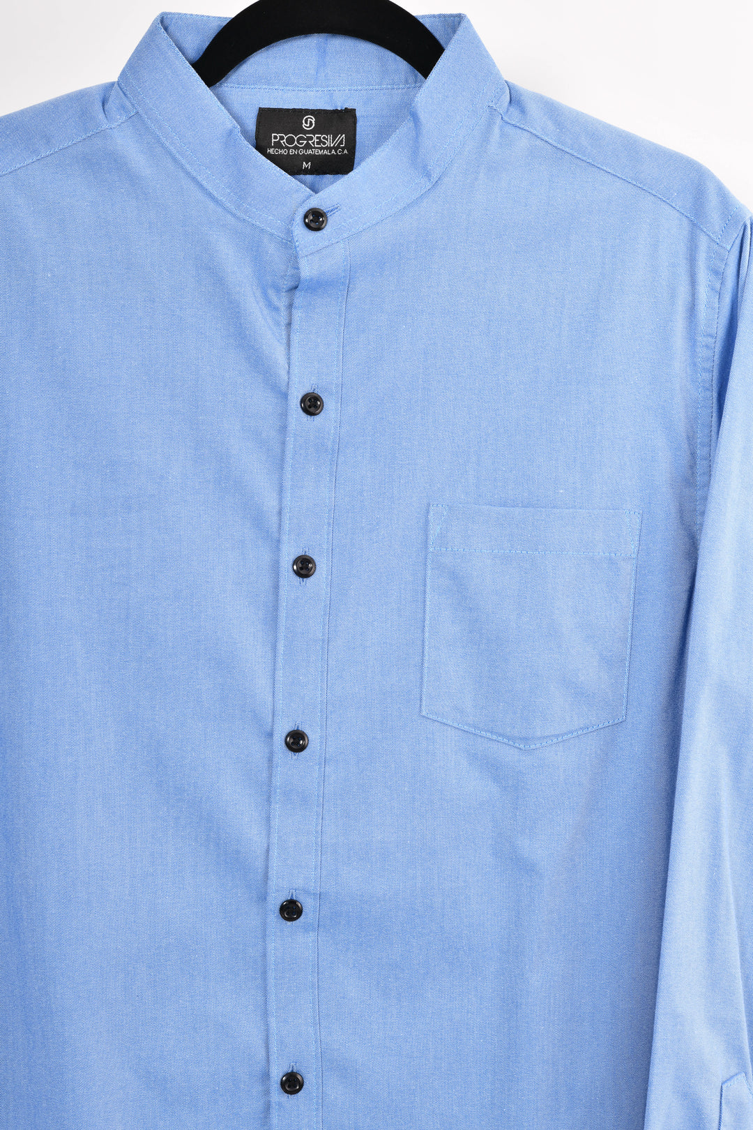 Camisa oxford manga larga cuello chino - azul
