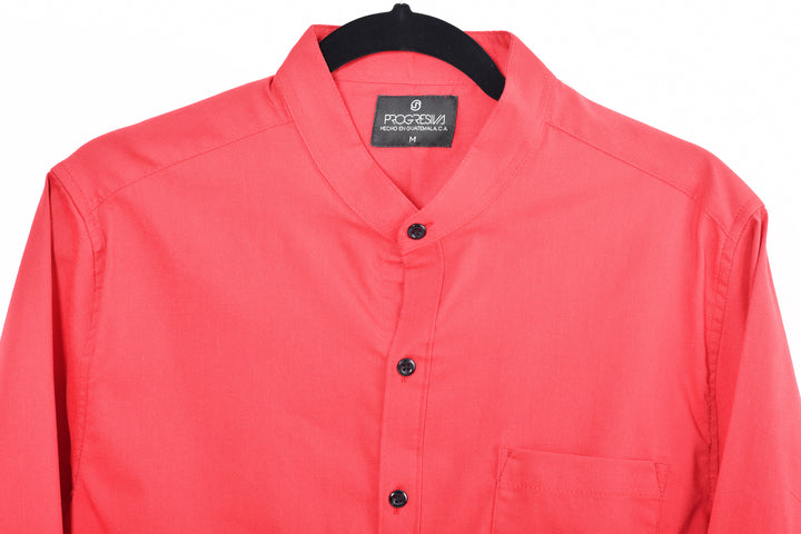 Camisa oxford manga larga cuello chino - rojo