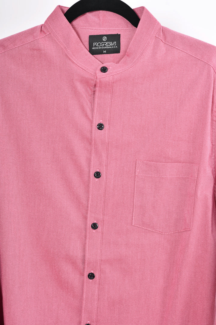 Camisa oxford manga larga cuello chino - palo rosa oscuro