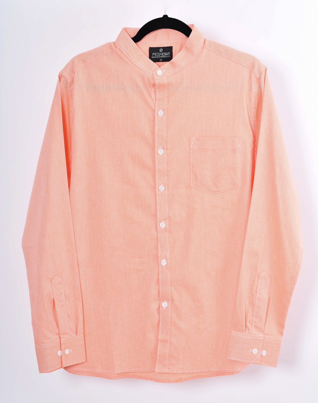 Camisa oxford manga larga cuello chino - naranja