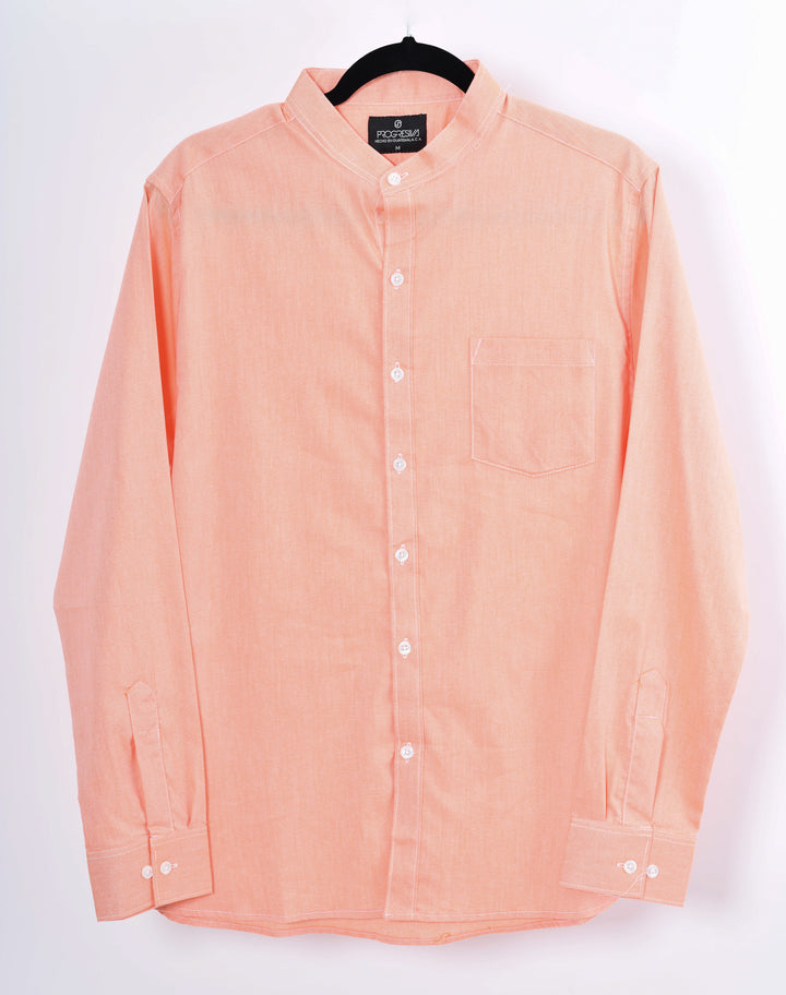 Camisa oxford manga larga cuello chino - naranja