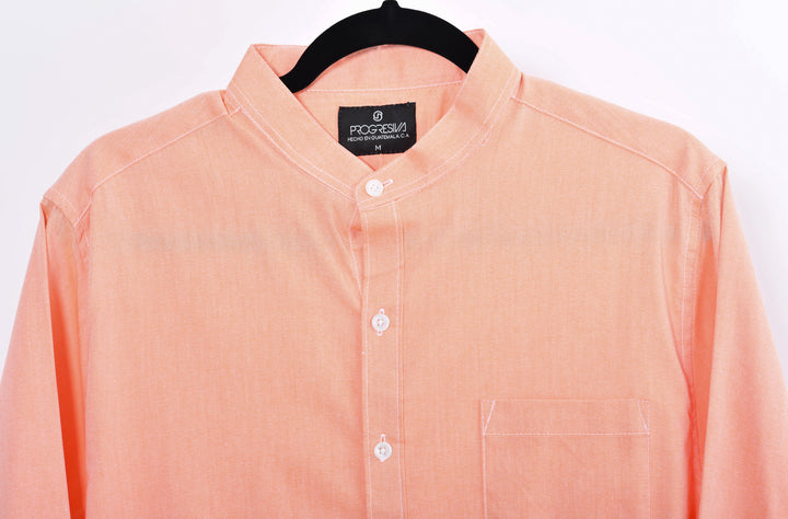 Camisa oxford manga larga cuello chino - naranja