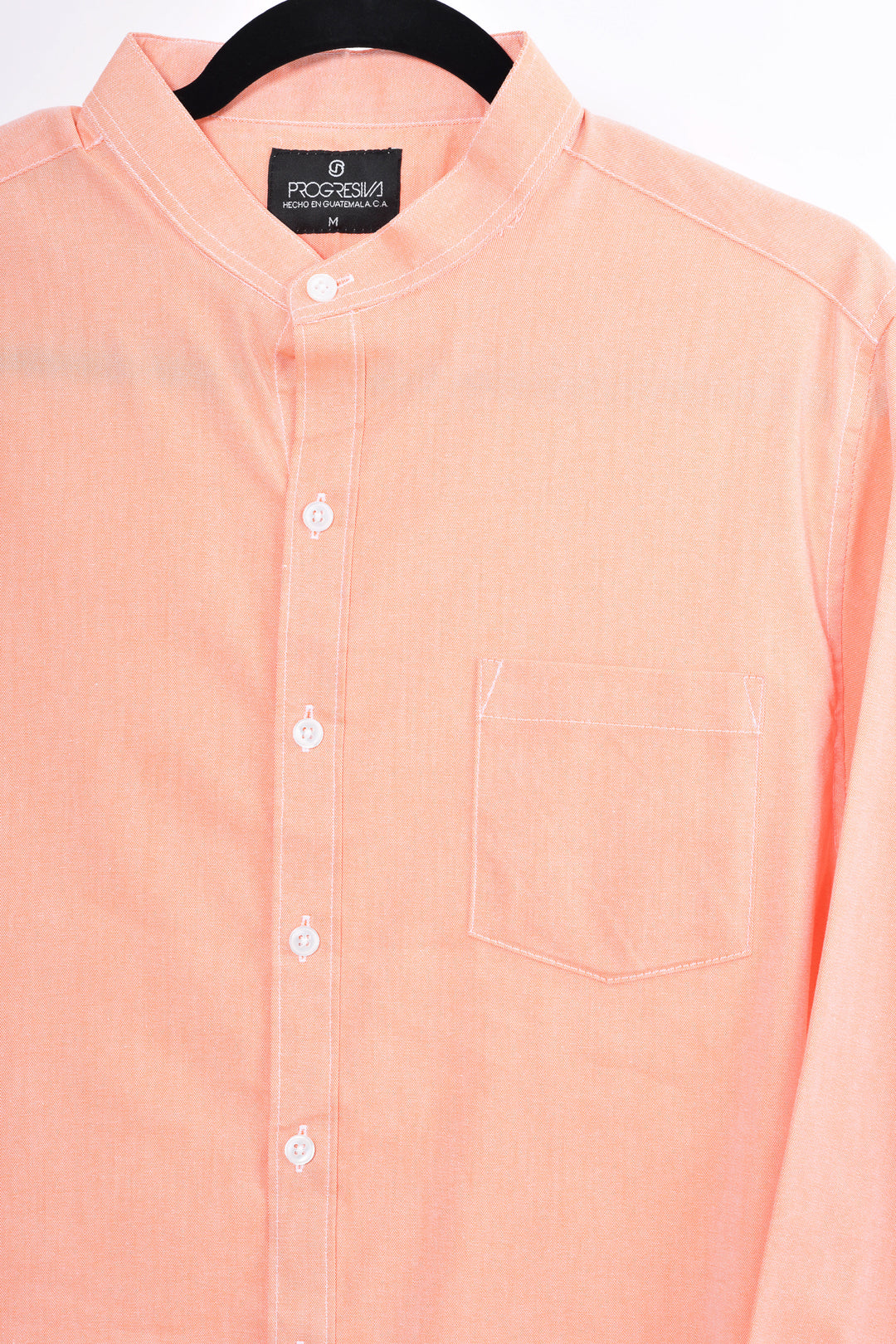 Camisa oxford manga larga cuello chino - naranja